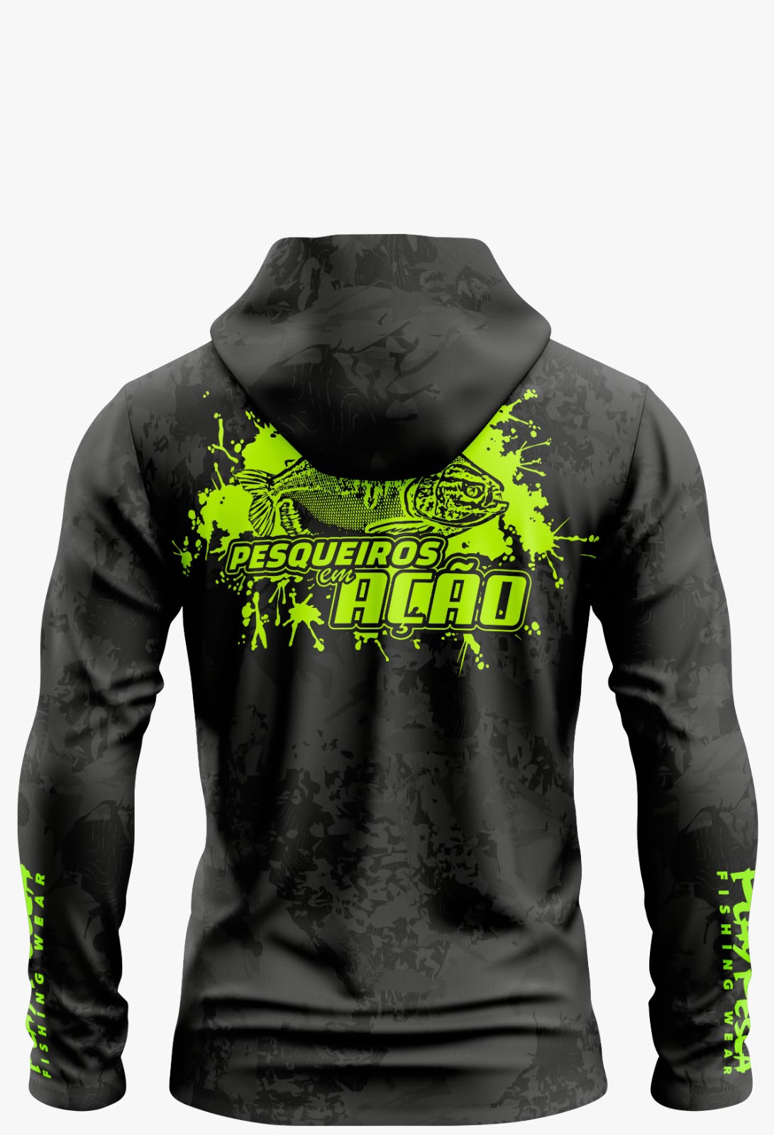 Camiseta Pesqueiro em Ação Black C/Verde com Capuz