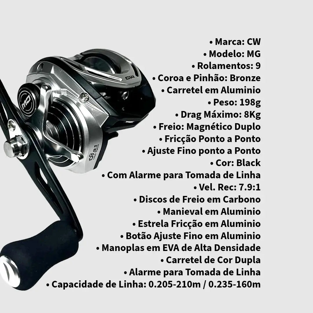 Carretilha CW MG Silver 9 Rolamentos