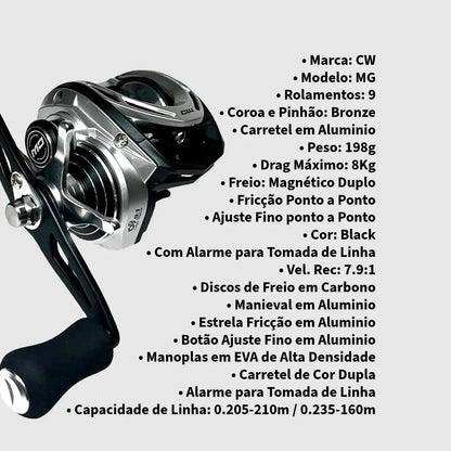 Carretilha CW MG Silver 9 Rolamentos