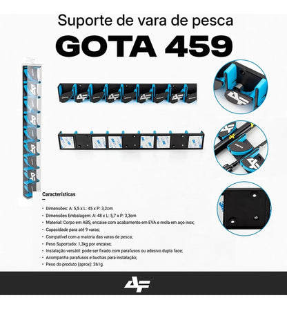 Suporte Varas P/ Parede 9 Varas Premium Gota 459 Organizador