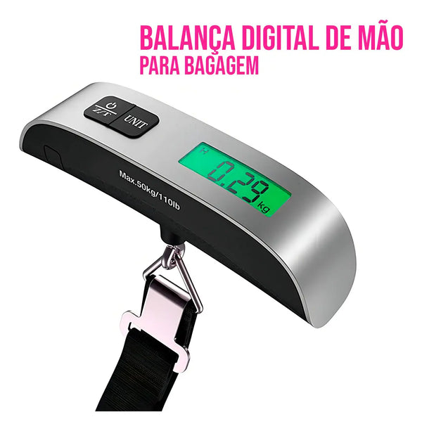 Balança Digital Portátil Até 50kg Mão balança com trava Mala Bagagem Prateado