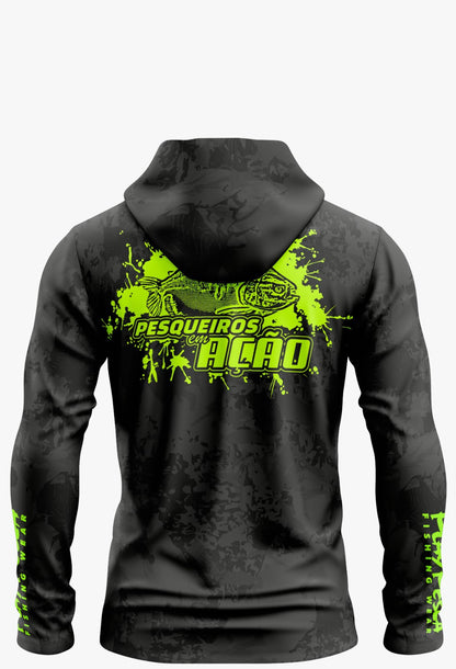Camiseta Pesqueiro em Ação Black C/Verde com Capuz