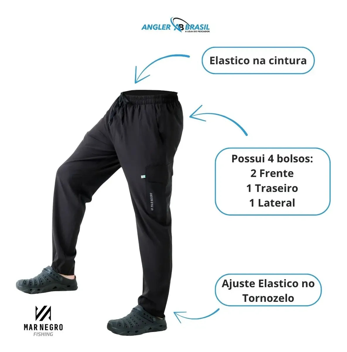 Calça de Pesca Masculina Flex Mar Negro Cor Preto