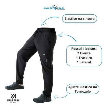 Calça de Pesca Masculina Flex Mar Negro Cor Preto