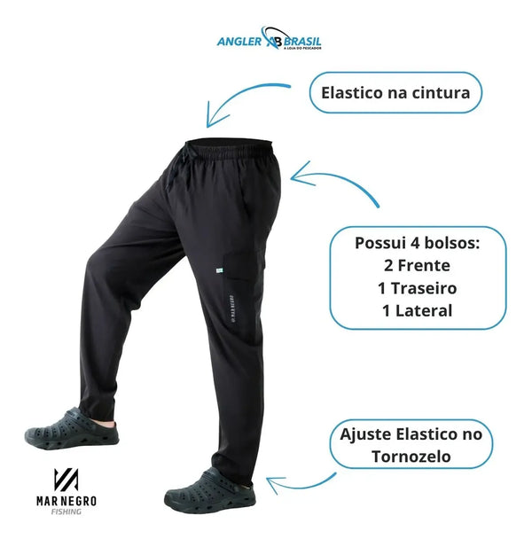 Calça de Pesca Masculina Flex Mar Negro Cor Preto