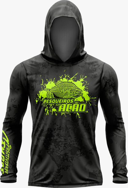 Camiseta Pesqueiro em Ação Black C/Verde com Capuz