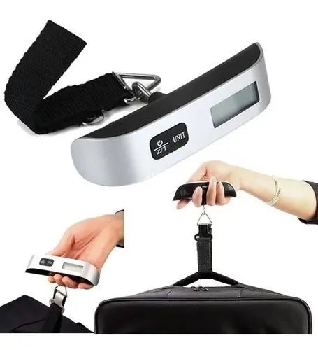 Balança Digital Portátil Até 50kg Mão balança com trava Mala Bagagem Prateado