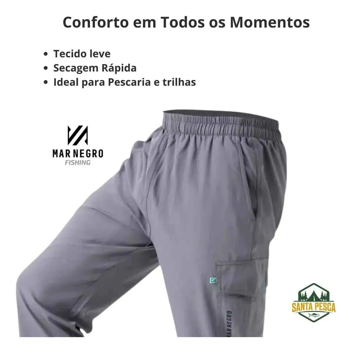 Calça de Pesca Masculina Flex Mar Negro Cor Cinza