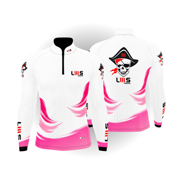 CAMISA DE PESCA FEMININA – LMS RODS ROSA E BRANCO - Pescaria Marca Grife da Pesca - Foto 1 | Grife da Pesca