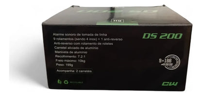 Carretilha Pesca Cw Ds 200 10rol Drag 10kg 2 Carreteis Preto