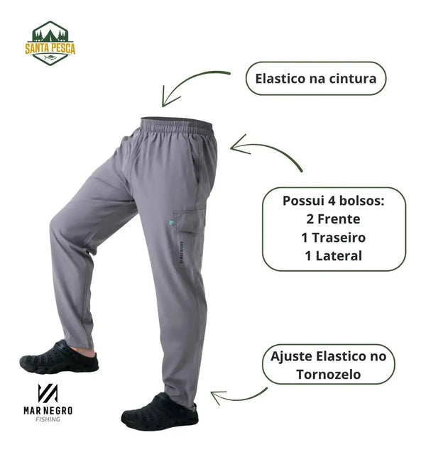 Calça de Pesca Masculina Flex Mar Negro Cor Cinza