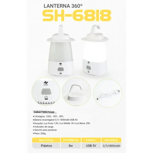 Lanterna de Led Albatroz Recarregável 360° SH-6818 - Pescaria Marca Grife da Pesca - Foto 5 | Grife da Pesca
