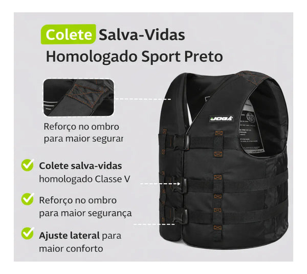 Colete salva vidas Classe 5 Sport Joga Preto - Pescaria Marca Grife da Pesca - Foto 5 | Grife da Pesca