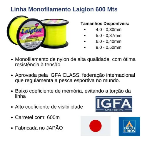 Linha Laiglon 600m verde fluorescente - Pescaria Marca Grife da Pesca - Foto 4 | Grife da Pesca