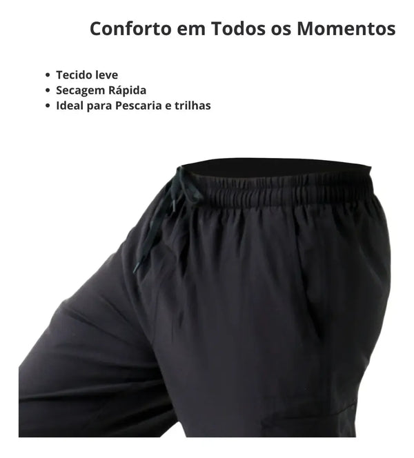 Calça de Pesca Masculina Flex Mar Negro Cor Preto